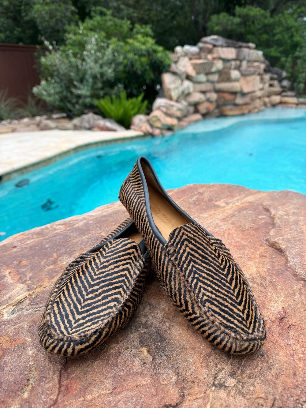 Patricia Green “Jillian” Driving Moccasin in Herringbone Tiger Print Calf Hair